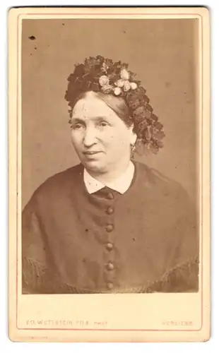 Fotografie Ed. Wettstein Fils, Verviers, Portrait ältere Dame mit Haube
