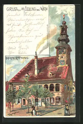 Lithographie Mödling, Das alte Rathaus