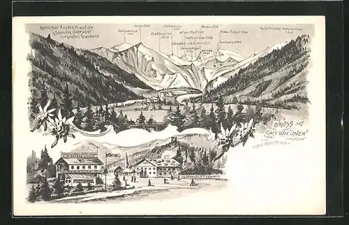 AK Ratschings, Carl Wiedners Gasthof zur Gilfen-Klamm, Panorama