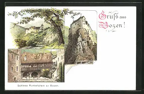 Lithographie Bozen, Schloss Runkelstein