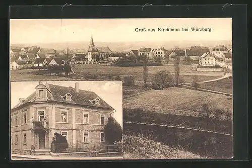 AK Kirchheim b. Würzburg, Grosses bürgerliches Wohnhaus, Ortsansicht