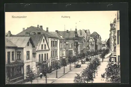 AK Neumünster, Kuhberg-Strasse mit Geschäft