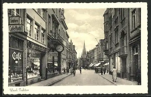 AK Wesel, Viehtorstrasse mit Café Kohl und Geschäften