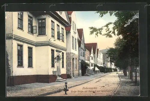 AK Bodenwerder a. d. Weser, Grosse Strasse mit Rathaus und Sparkasse