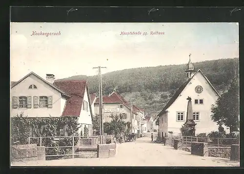 AK Neckargerach, Hauptstrasse mit Gasthof Krone Post gegen Rathaus