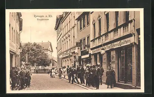 AK Remagen a. Rh., Hauptstrasse mit Hotel Hof von Holland und Bäckerei