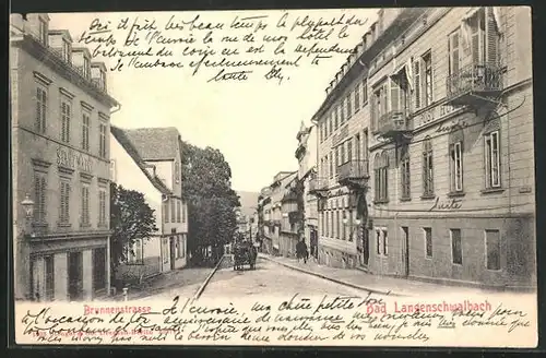 AK Bad Langenschwalbach, Brunnenstrasse mit Post Hotel und Hotel Stadt Mainz