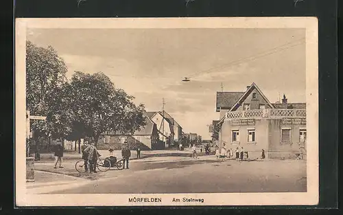 AK Mörfelden, Am Steinweg mit Gasthaus zur schönen Aussicht