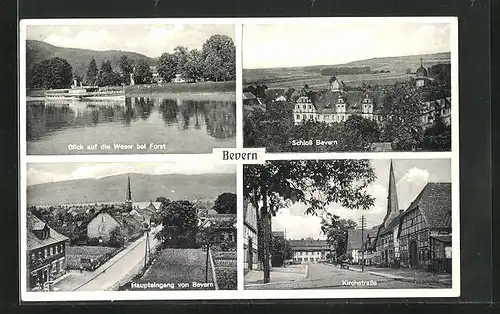 AK Bevern, Schloss, Haupteingang, Blick auf die Weser