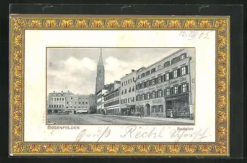 Passepartout-Lithographie Eggenfelden, Stadtplatz mit Druckerei