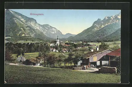 AK Grossgmain, Ortsansicht mit Kirche