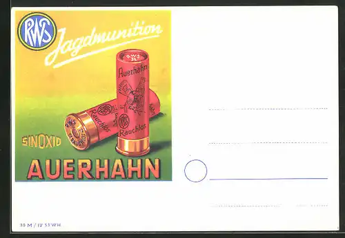 AK Reklame für Jagdmunition der Marke Sinoxid Auerhahn