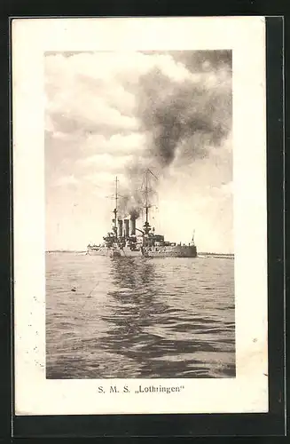 AK Kriegsschiff SMS Lothringen bei ruhiger See