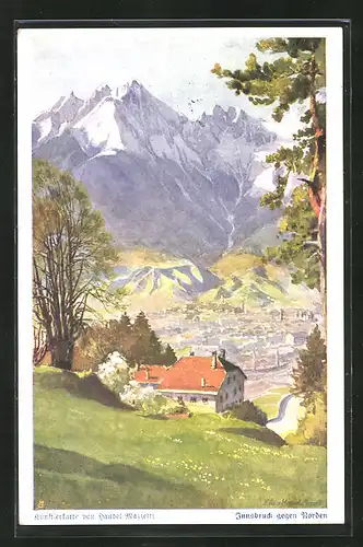 Künstler-AK Edo v. Handel-Mazzetti: Innsbruck, Blick auf die Stadt gen Norden mit Frau Hitt