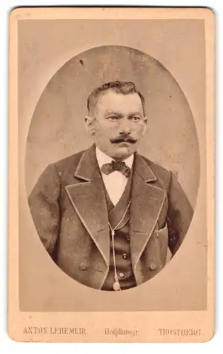 Fotografie Anton Lehemeir, Trostberg, Brustportrait modisch gekleideter Herr mit Moustache