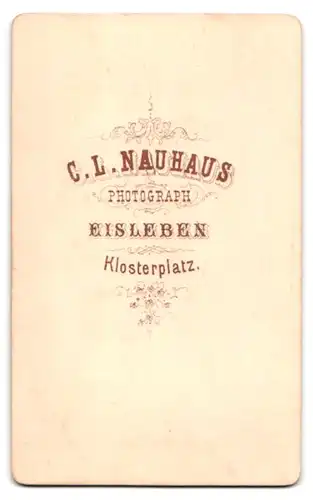 Fotografie C. L. Nauhaus, Eisleben, Klosterplatz, Brustportrait junge Dame mit Kragenbrosche und Kreuzkette