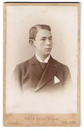 Fotografie Eugen Kleber, Elberfeld, Herzogstrasse 32, Portrait junger Herr im Anzug mit Krawatte