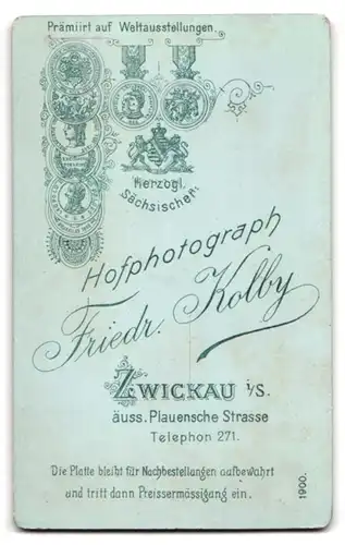 Fotografie Friedr. Kolby, Zwickau i /S., Äussere Plauensche Strasse, Portrait junge Dame in hübscher Kleidung