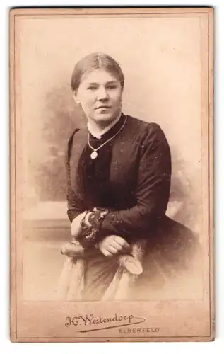 Fotografie H. Westendorp, Elberfeld, Herzog-Strasse 26, Portrait junge Dame im Kleid mit Medaillon