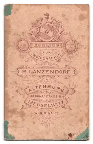 Fotografie R. Lanzendorf, Altenburg, Bernhardstrasse 5, Portrait hübscher Knabe im Anzug mit Fliege