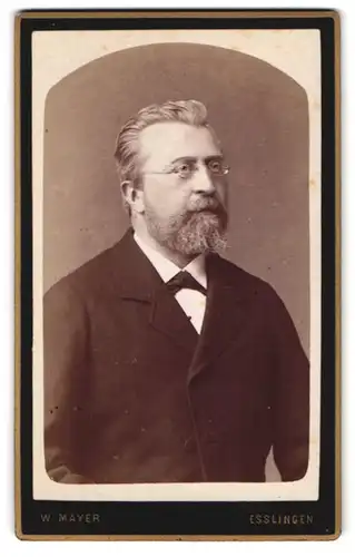 Fotografie W. Mayer, Esslingen, Kronenstr. 12, Portrait stattlicher Herr mit Brille und Vollbart