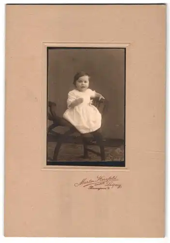 Fotografie Martin Herzfeld, Leipzig, Thornasgasse 4, Portrait Kleinkind im weissen Hemd auf einem Stuhl sitzend