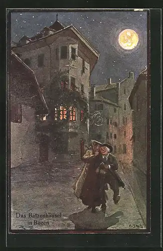 Künstler-AK Bozen, Gasthaus Batzenhäusel, Nächtliche Heimkehr