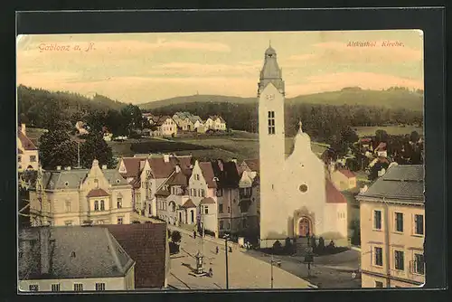 AK Gablonz / Jablonec Nad Nisou, Altkathol. Kirche im Ortskern