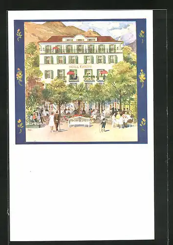 Künstler-AK Bolzano, Hotel alla Posta, Hotel Europa, Dolomiti