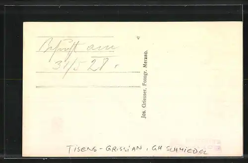Foto-AK Tisens-Grissian, Gasthaus-Trattoria Schmiedel
