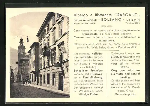 AK Bolzano, Albergo e Ristorante Sargant, Piazza Municipale