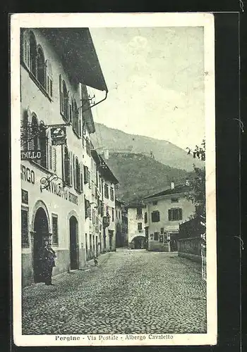 AK Pergine, Via Postale, Albergo Cavaletto