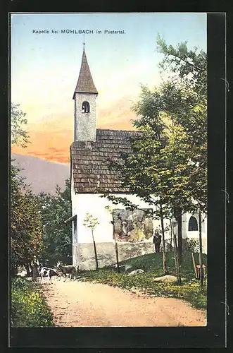 AK Mühlbach /Pulstertal, Kapelle im Abendrot