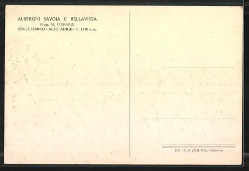 Künstler-AK Colle Isarco, Alberghi Savoia e Bellavista