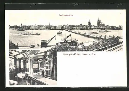 AK Köln, Monopol-Keller-Weinrestaurant, Rheinpanorama
