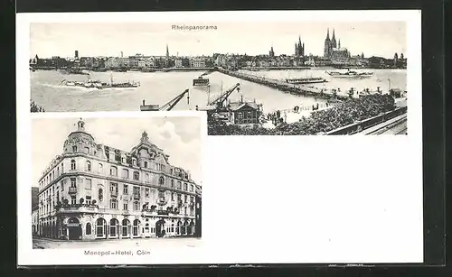 AK Köln, Monopol-Hotel, Rheinpanorama