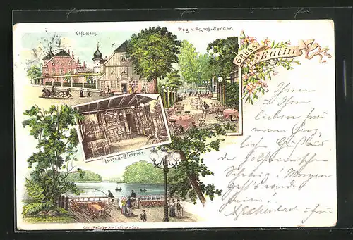 Lithographie Eutin, Gasthof Voss-Haus, Weg nach Agnes-Werder