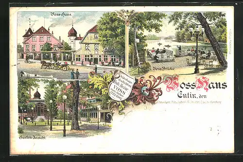 Lithographie Eutin, Gasthof Voss-Haus, Garten-Ansicht