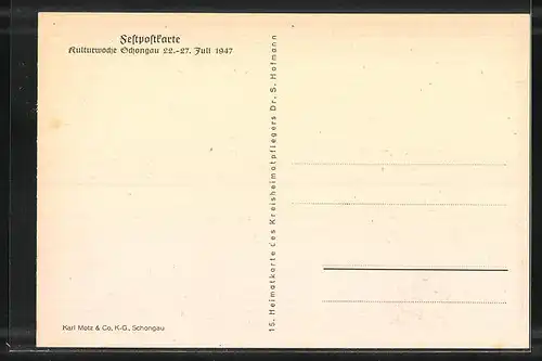 AK Schongau, Kulturwoche 1947, Festpostkarte, Ansicht vom Ort