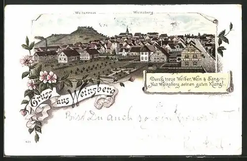 Lithographie Weinsberg, Blick auf den Ort und Weibertreue