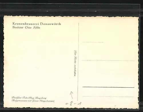 AK Donauwörth, Kronenbrauerei von Otto Abt, Fliegeraufnahme