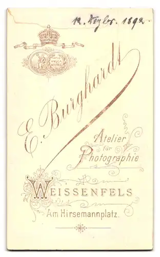 Fotografie E. Burghardt, Weissenfels, Hirsemannplatz, Portrait Bursche im Anzug