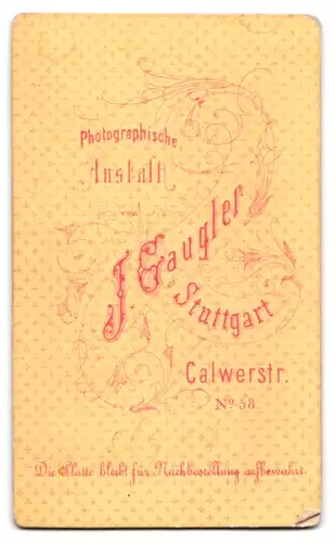 Fotografie J. Gaugler, Stuttgart, Calwerstr. 58, Portrait Mädchen mit geflochtenem Haar