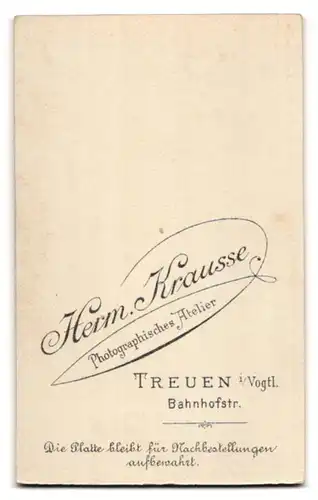 Fotografie Herm. Krausse, Treuen, Bahnofstrasse, junge bürgerliche Dame leicht lächelnd