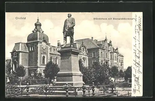 AK Krefeld, Ständehaus mit Bismarckdenkmal