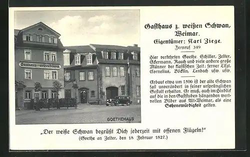 AK Weimar, Goethehaus & Gasthaus zum weissen Schwan