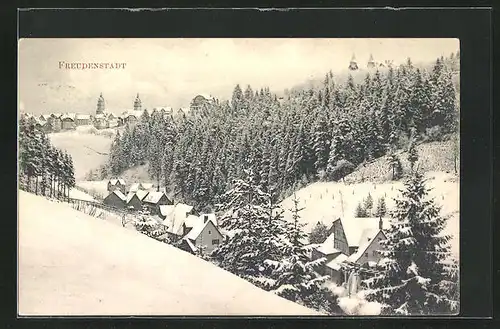 AK Freudenstadt, Teilansicht im Schnee