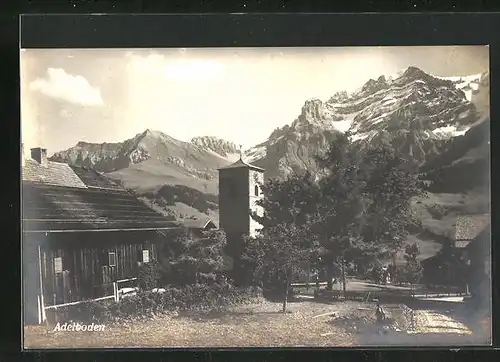 AK Adelboden, Kirche und Gebirgswand