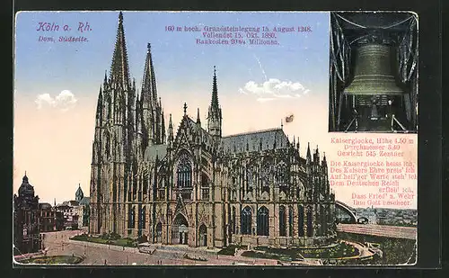 AK Köln, Dom, Südseite, Kaiserglocke