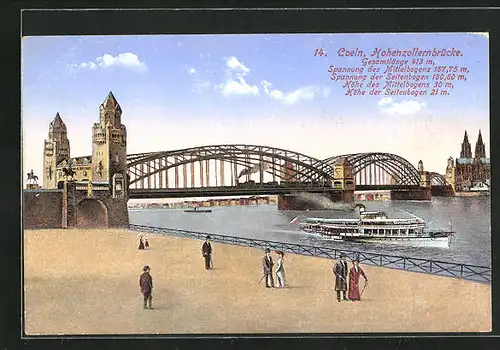 AK Köln, Hohenzollernbrücke, Dampfer auf dem Rhein